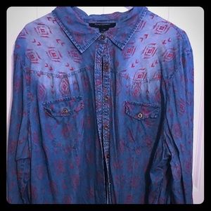 Denim button up shirt with designs
